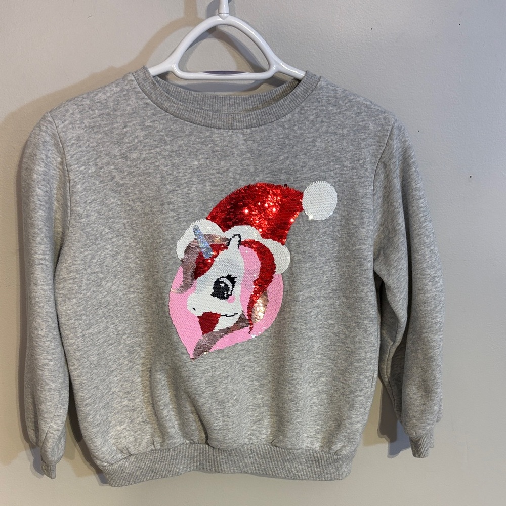 H&M Light Gray Knit holiday unicorn Top